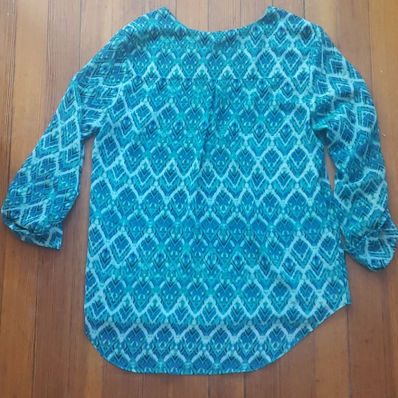 Zac & Rachel teal print blouse size small - Picture 5 of 10